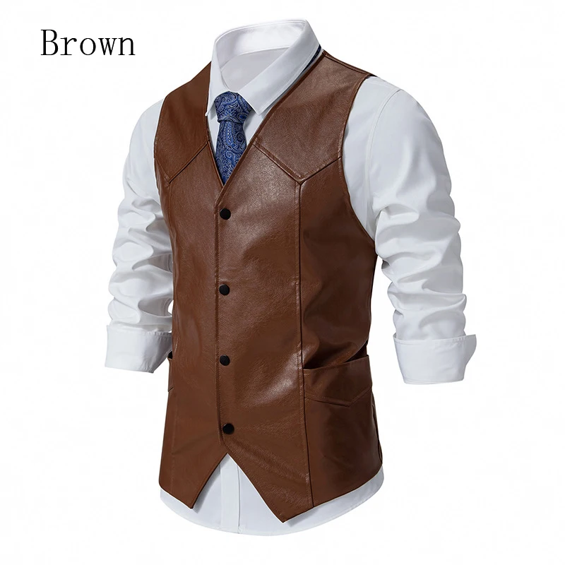 Leather Vest Mens Casual High Quality Solid Color Slim Large Size Business Waistcoat Men Dress Suit Vests