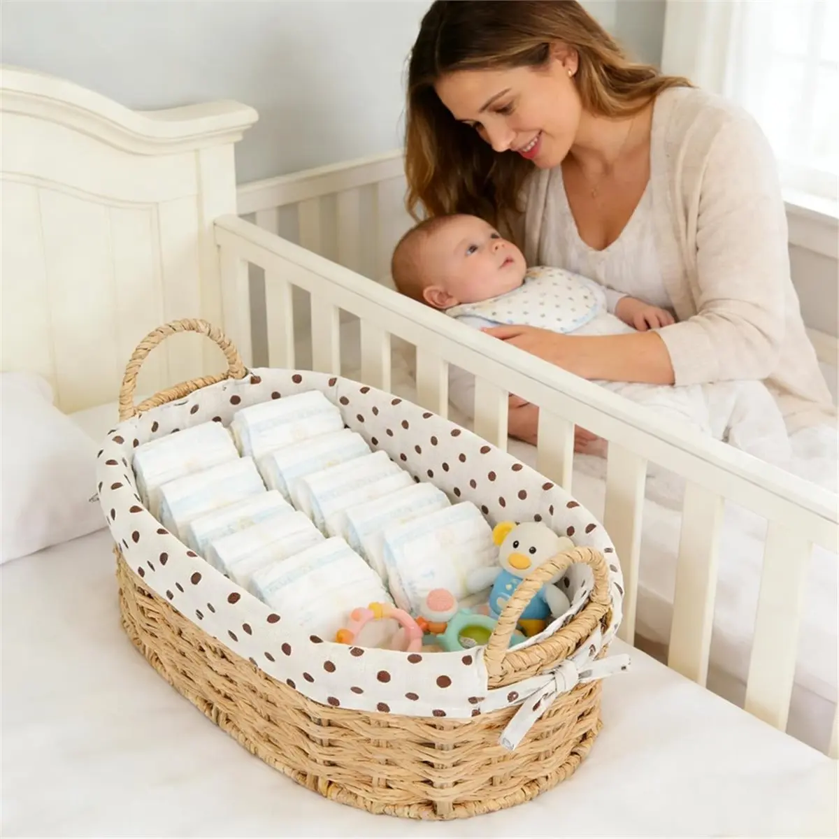 giftnew Empty Basket with Handles,2 Pc Wicker Rope Baskets for Organizing,Storage Basket for Gifts,Storage Shelf,Outdoor Picnic
