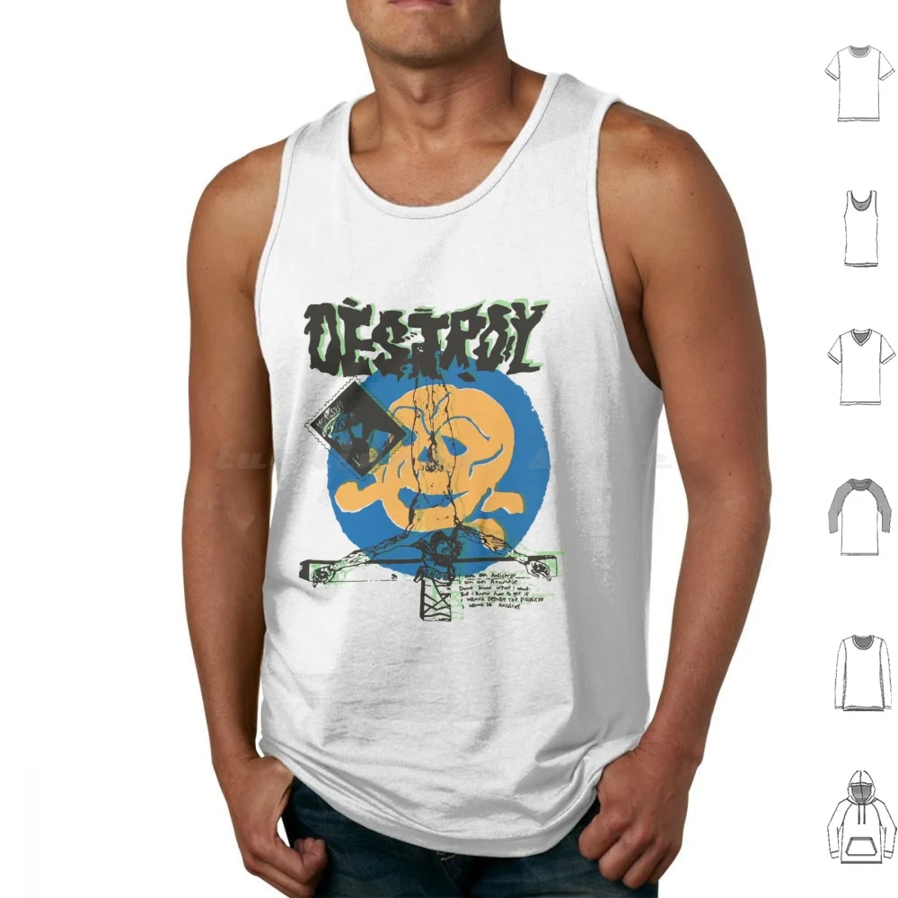Camisetas sin mangas Destroy Skull-Punk Rock, Chaqueta cortavientos retro de algodón estampada, Chaqueta cortavientos de moda Webtoon, Deportes Webtoon Blue Manga