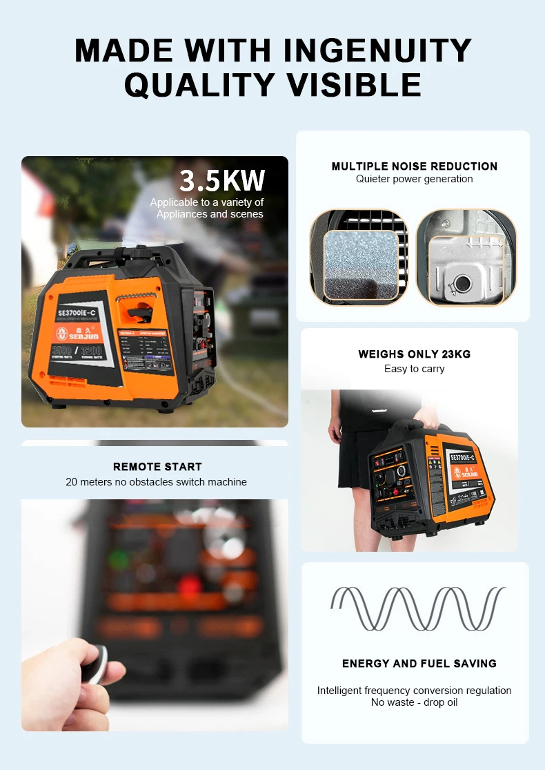 4000 Watt Ultra Quiet Inverter Generator Portable Generator  Using Pneumatic Electric Starting CO Sensor RV Outdoor Power 220V