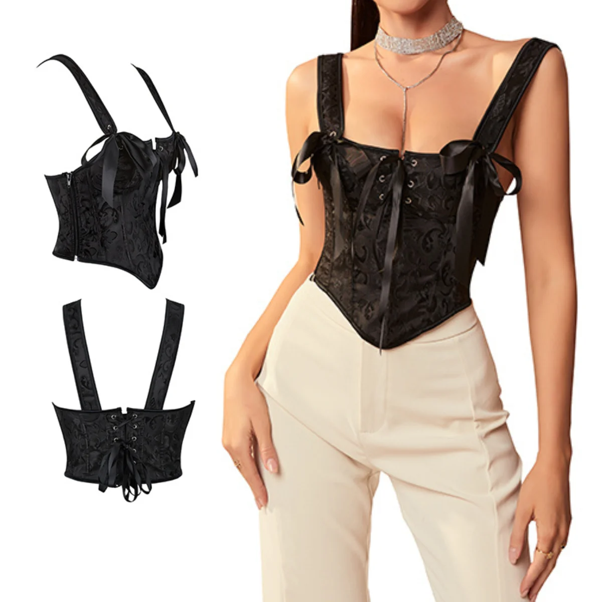 

Womens Gothic Corset Top Adjustable Strap Korsett Sexy Corselet Sexi Body Shape Waist Trainer Bustier Underbust Shapewear Girdle