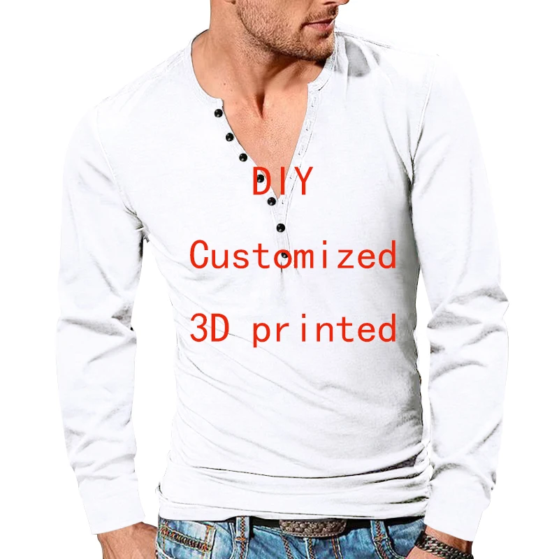 Custom Long Sleeve Button Up T-shirt 3D Printed Front And Back To Customize Partial And Full DIY Your Exclusive Clothing