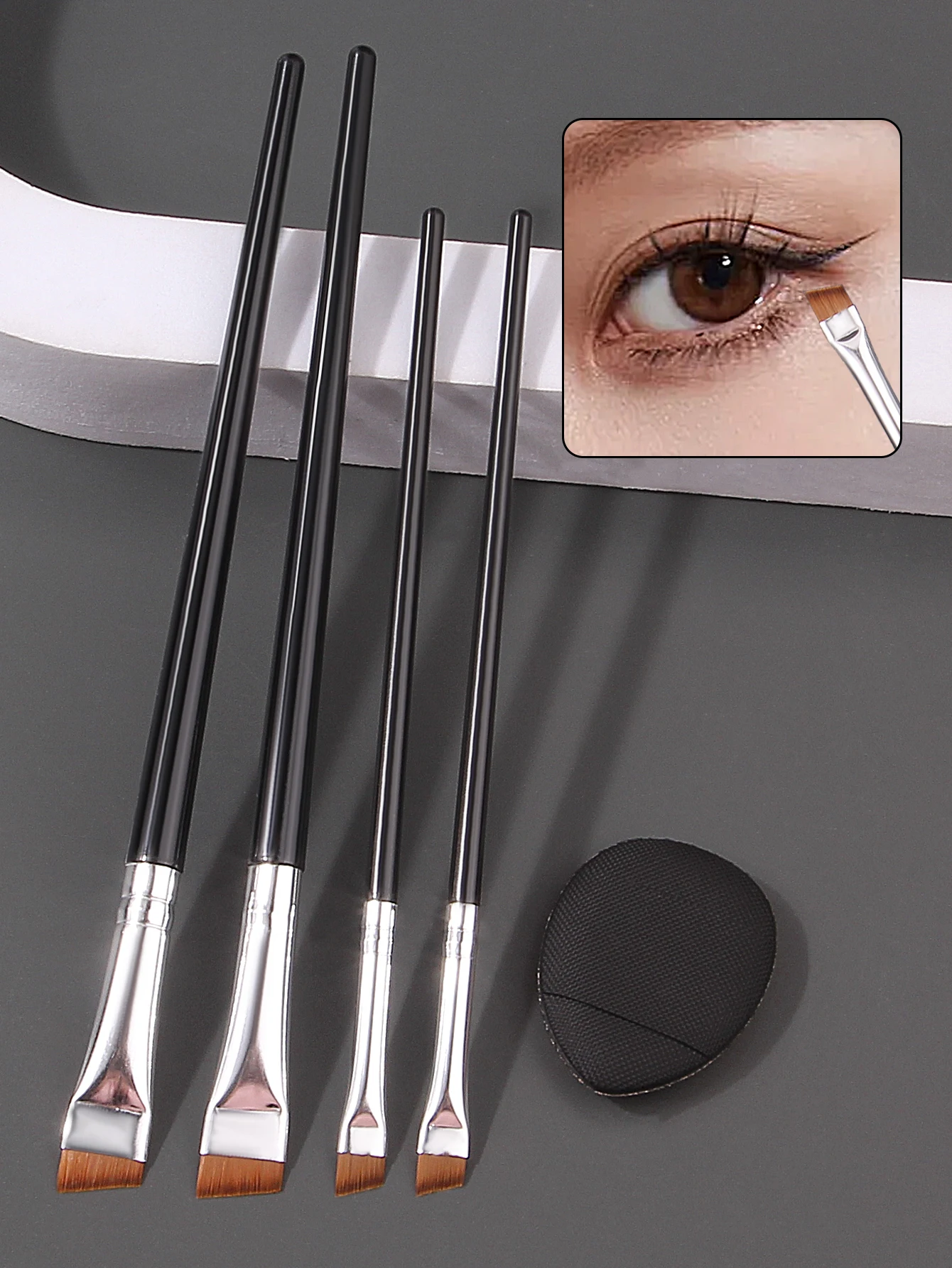 4 ชิ้น Ultra-thin Fine อายไลเนอร์และชุดแปรงคิ้ว, เริ่มต้น Eye Detail แปรงแต่งหน้า + มินิคอนซีลเลอร์นิ้วมือแป้งพัฟ