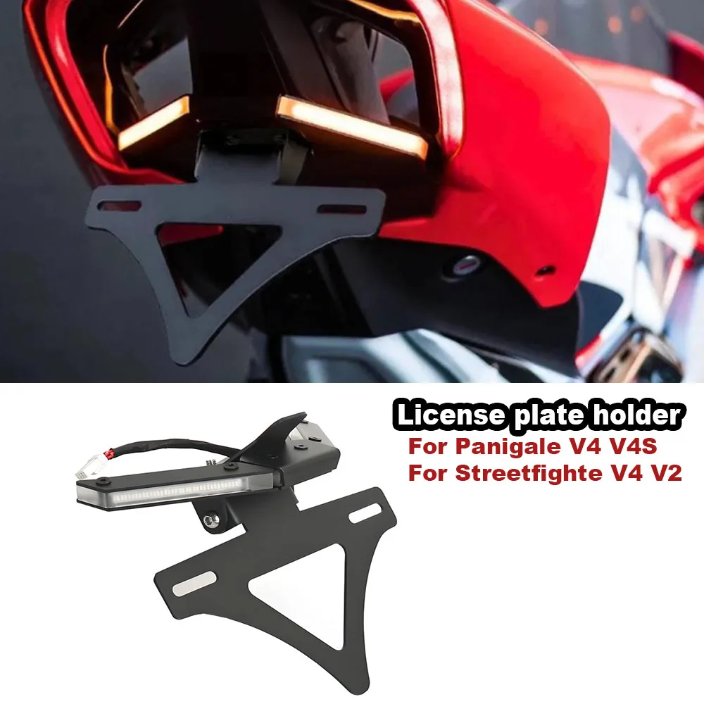 

For Ducati Panigale V4 V4S Streetfighte V4 V2 Motorcycle License Plate Holder Tailstock Frame Bracket LED Turn Signal Light kit