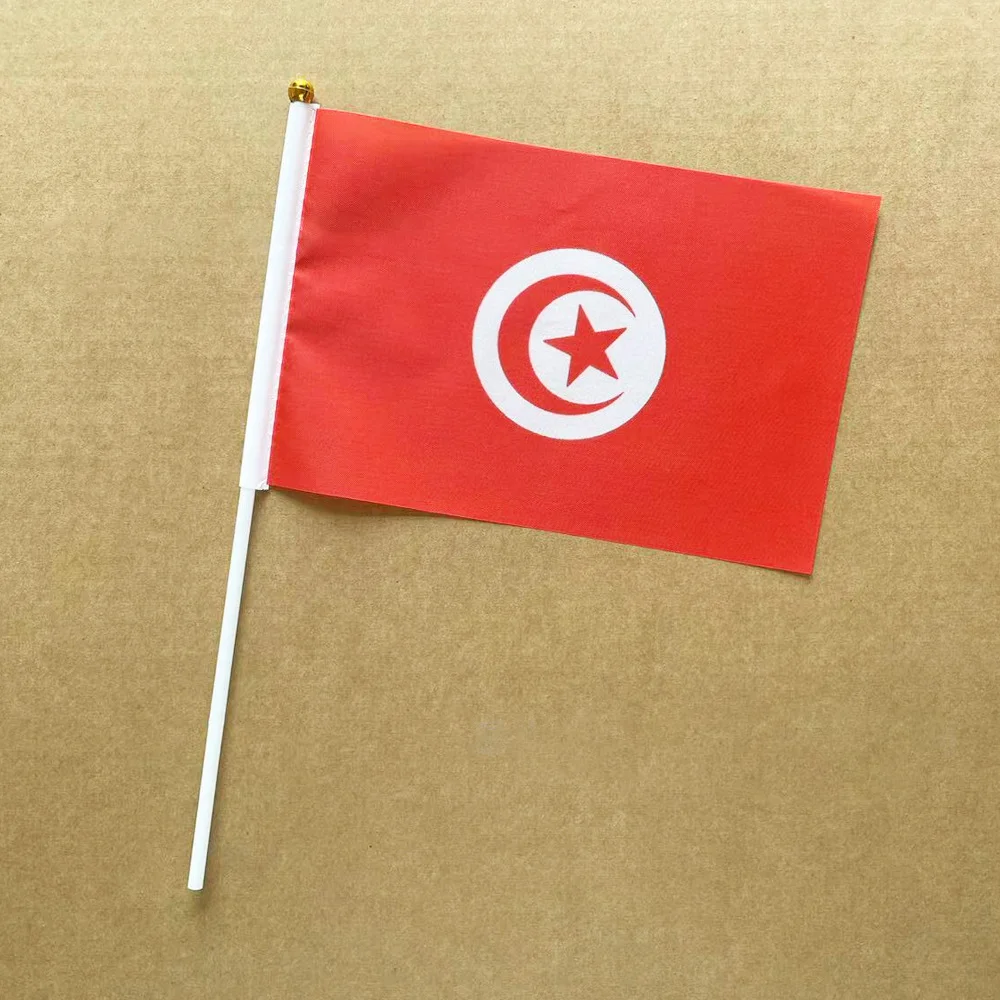 EOODLOVE 10/20/50 pcs 14*21cm Tunisia Polyester Small Flags with Plastic Flagpoles, Tunisia Handheld Flags for Various Festivals