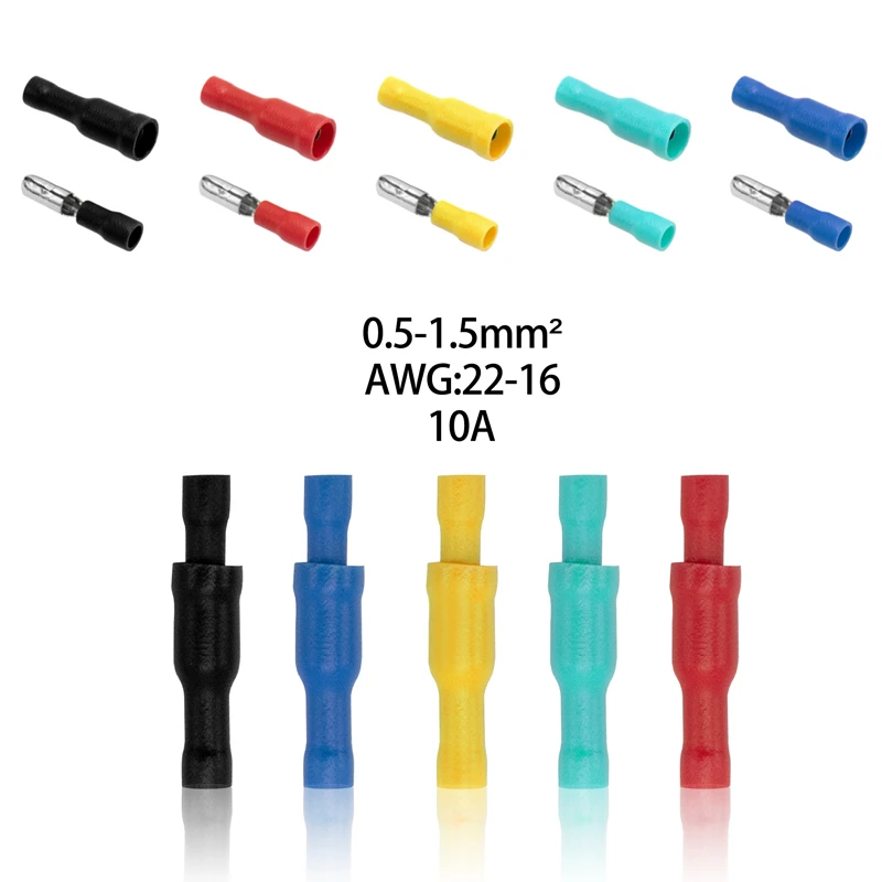50pcs(25Sets) 5Colors Male Female Bullet Connector Insulating Joint Crimp Terminals Wiring Cable Eletric Plug Adapter FRD MPD
