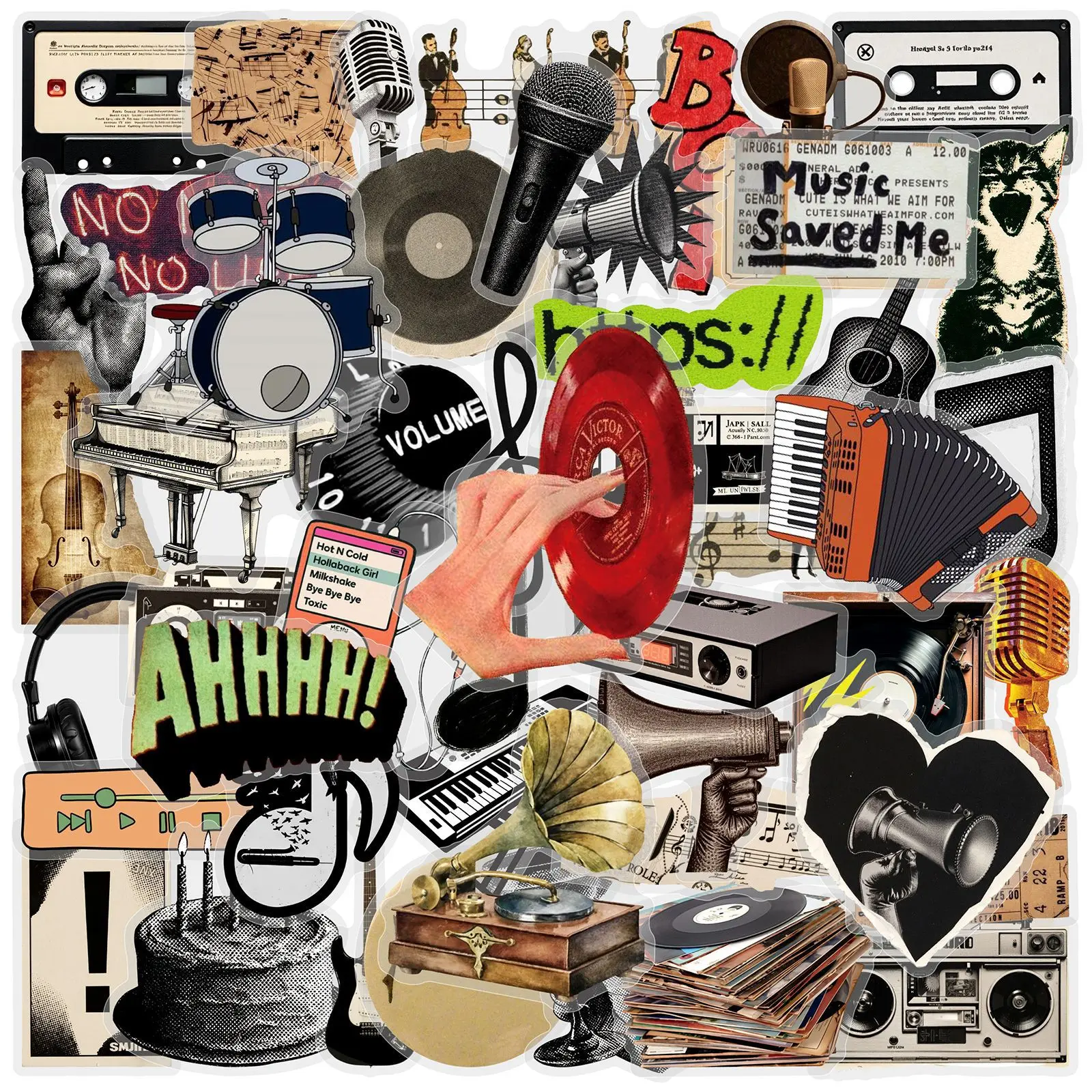 50PCS Retro Rock Transparency Graffiti Stickers Y2K Style Cartoon Decal DIY Luggage Phone Guitar Scrapbook Classic Kid Toys