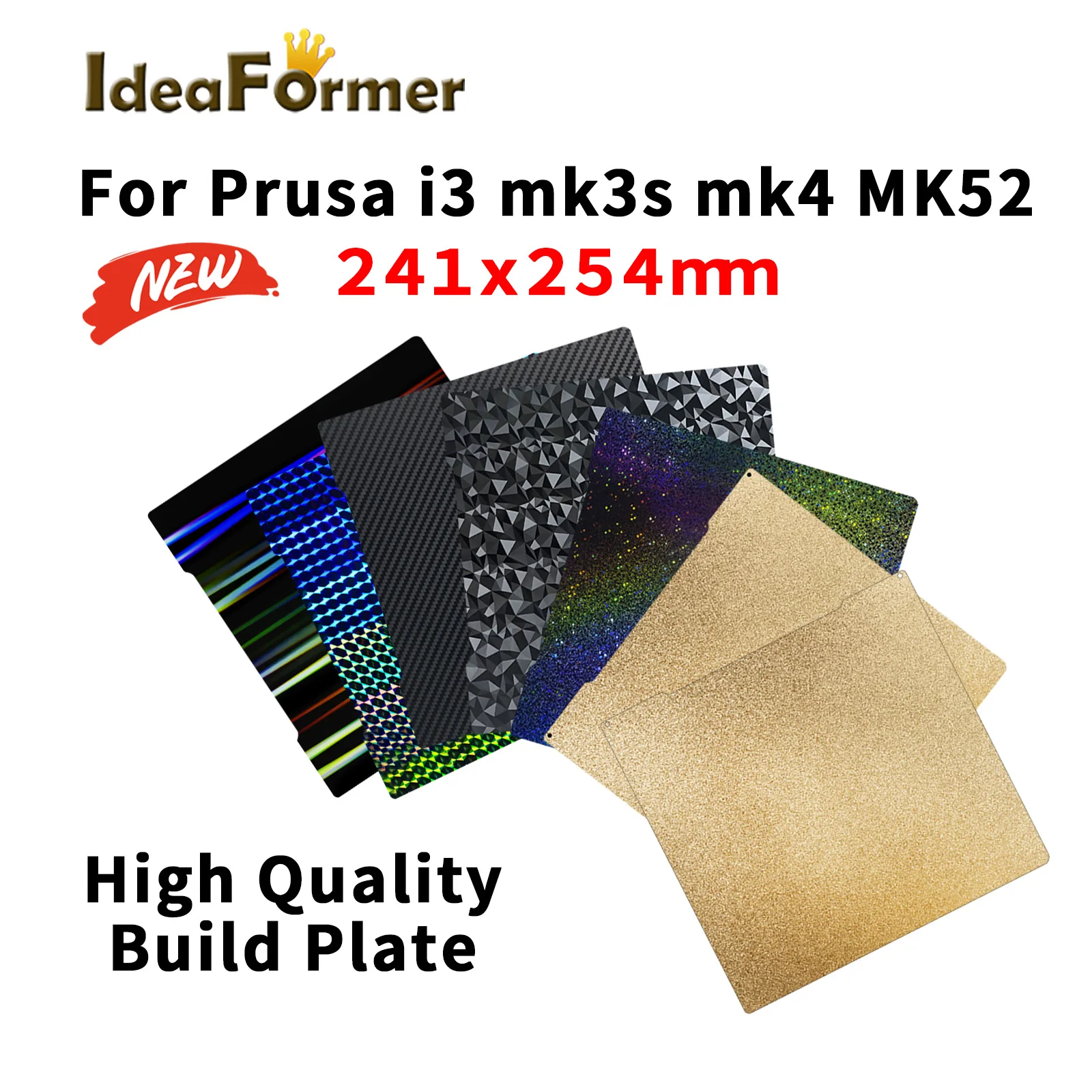 For Prusa I3 MK3 MK3S+ MK4 Build Plate 241*254mm Spring Steel Sheet PEI PEO PET PEY H1H Build Plate 3D Printer Parts Heated Bed