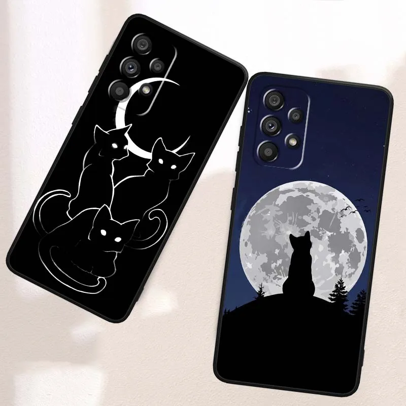 Funda artística de gato de Anime oscuro para Samsung A73 A72 A71 A55 A54 A53 A52 A51 A13 A22 A16 A15 A12 A14 A26 A07 5G negro