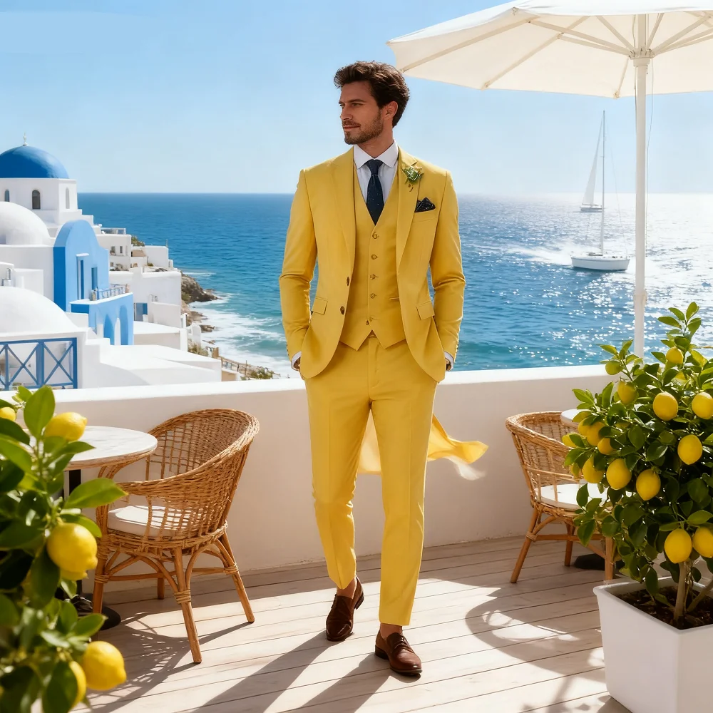 

Classic Slim Fit Wedding Tuxedos 3 Piece Set for Groomsmen And Male Bridegroom Formal Business Suit with Jacket Vest Pants