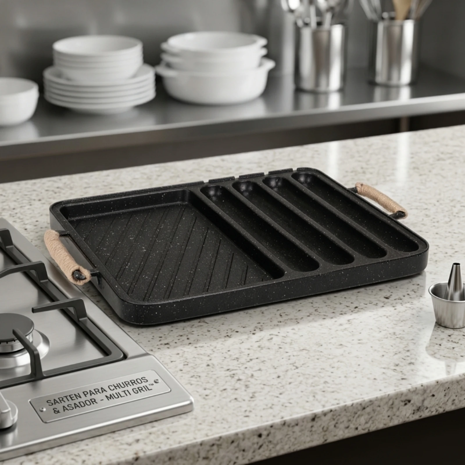 Plancha de Cocina Rectangular con Asas de Cuerda, Ligera y Compacta para Cocinar en Casa, Barbacoa Coreana