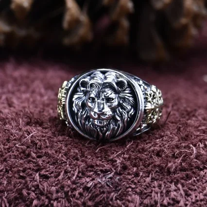 

Trendy men's stylishretro domineering s925 sterling silver tangcao pattern lion open ring niche style design men's gift