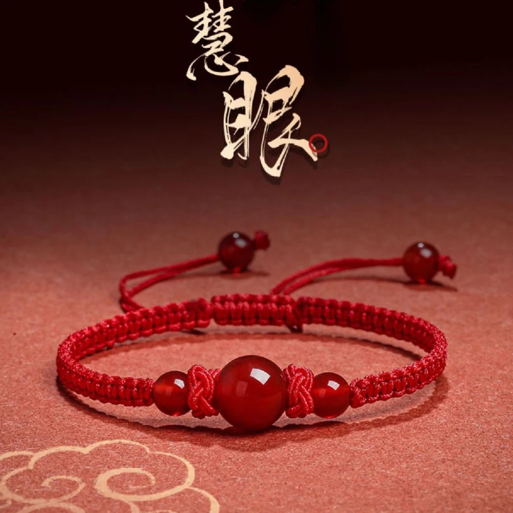 Pulseras de ágata roja de la suerte con pulsera de hilo rojo tejida a mano de estilo chino para mejores amigos accesorios de moda al por mayor