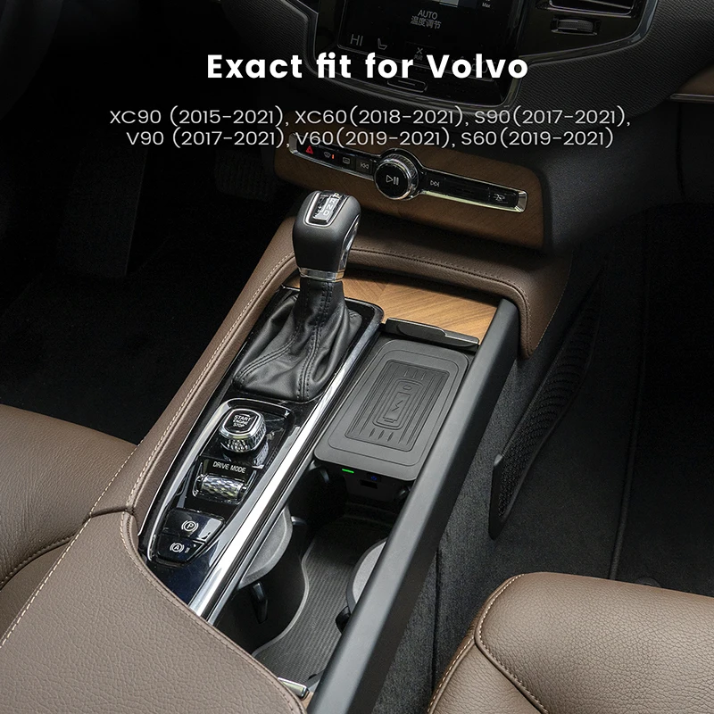 Wireless Charger for Volvo XC90 S90 V90 XC60 V60 S60 2017-2024, Wireless Phone Charging Pad for Volvo Accessories 2018 2019 2020