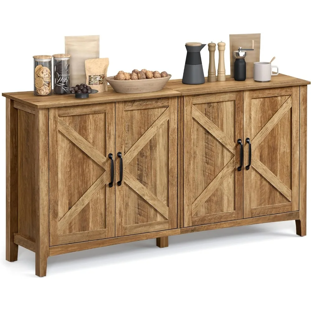 Storage Cabinet, Buffet Cabinet, Sideboard, Credenza, with Adjustable Shelves, for Living Room, Entryway, Rustic Walnut