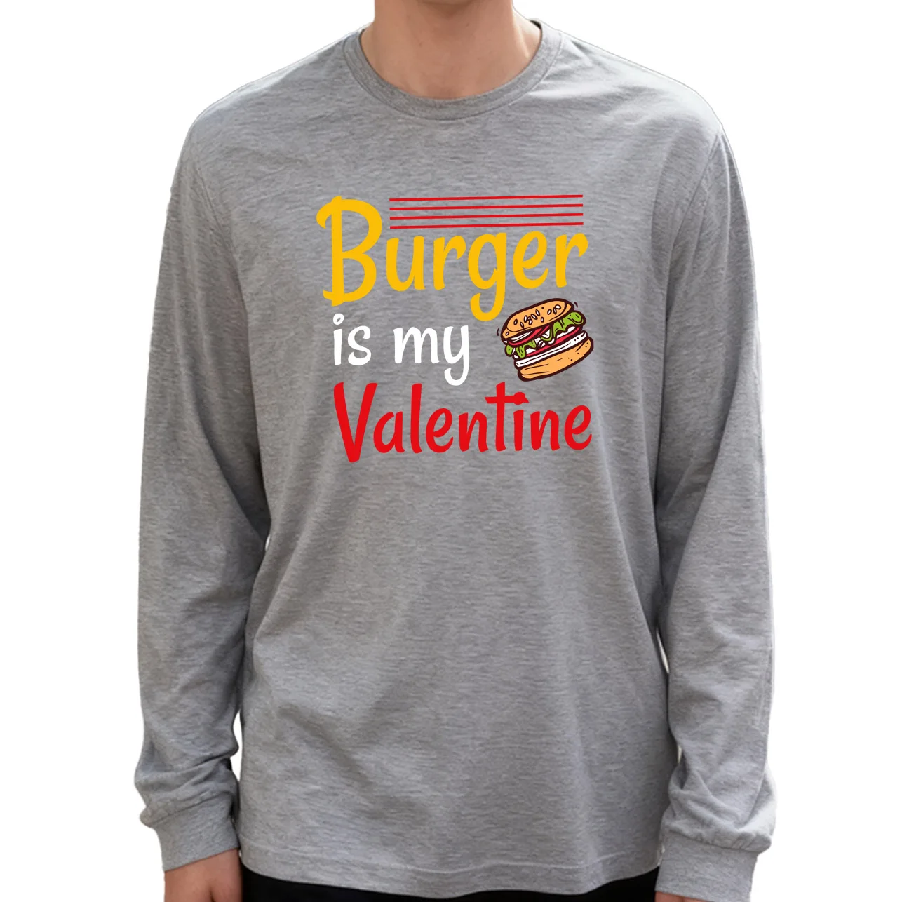 バーガー イズ マイ バレンタイン メンズ 長袖 Tシャツ 綿 100% 180g クルーネック カジュアル デイリースタイル 柔らかく通気性あり