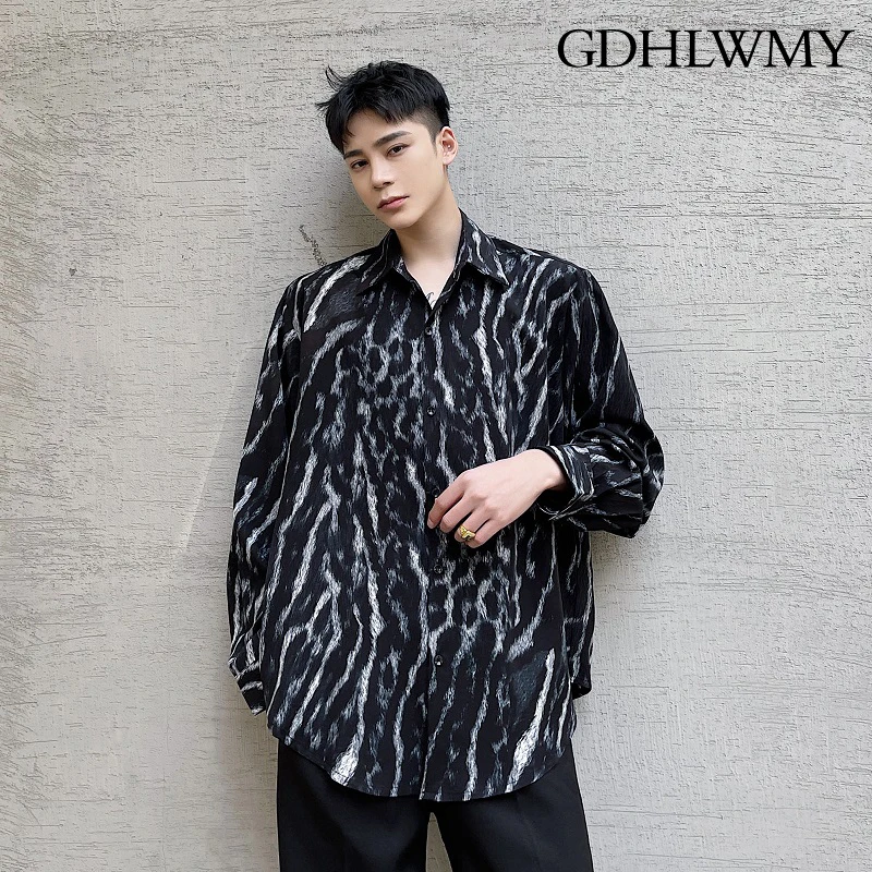 GDHLWMY Autumn new personalized ink tie dye trendy casual loose retro long sleeved shirt