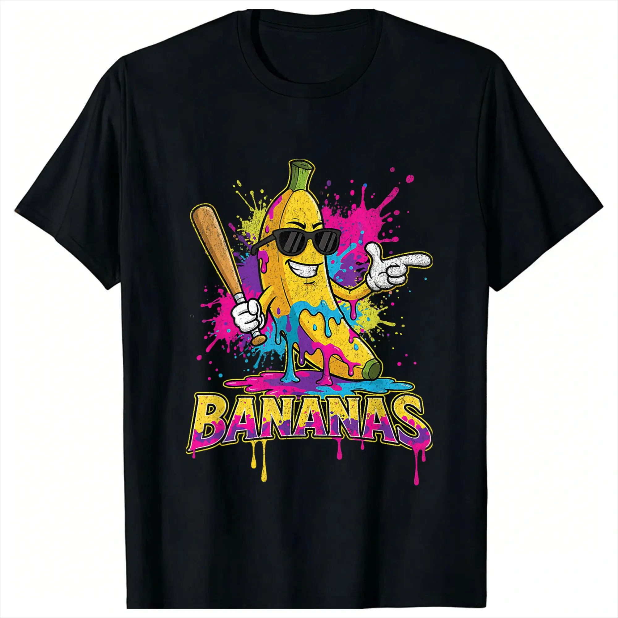 Baseball Banana Funny Splatter Sports T Shirt Men  Y2K Retro Cotton T-Shirts Summer O-Neck Harajuku Tees Pattern Plus Size Tops