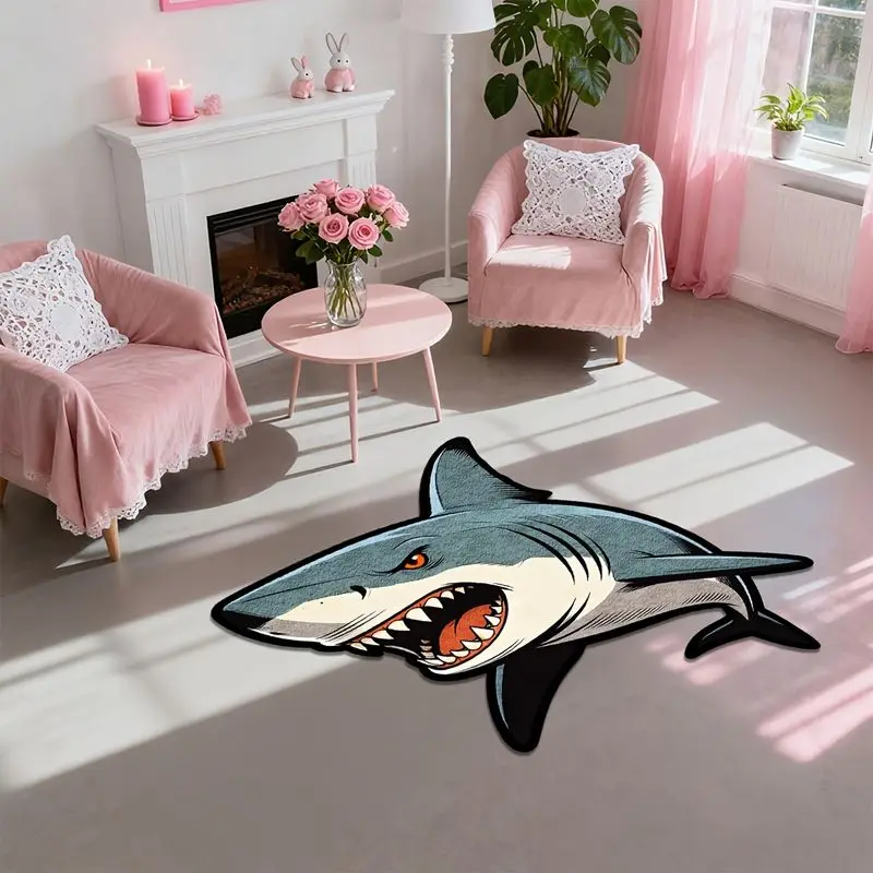 VIKAMA Shark Rug Cartoon Shape Non-Slip Sound Absorbing Entryway Mat Soft Floor Carpet for Kids Bedroom Living Room Decor