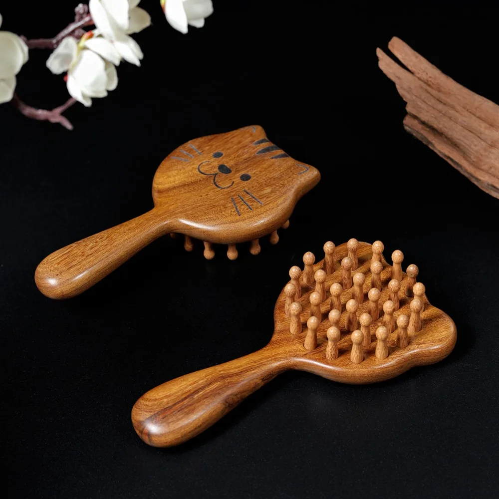 Cute Sandalwood Sandalwood Hair Comb Wooden Anti Static Hair Comb Cat Brown Massage Comb
