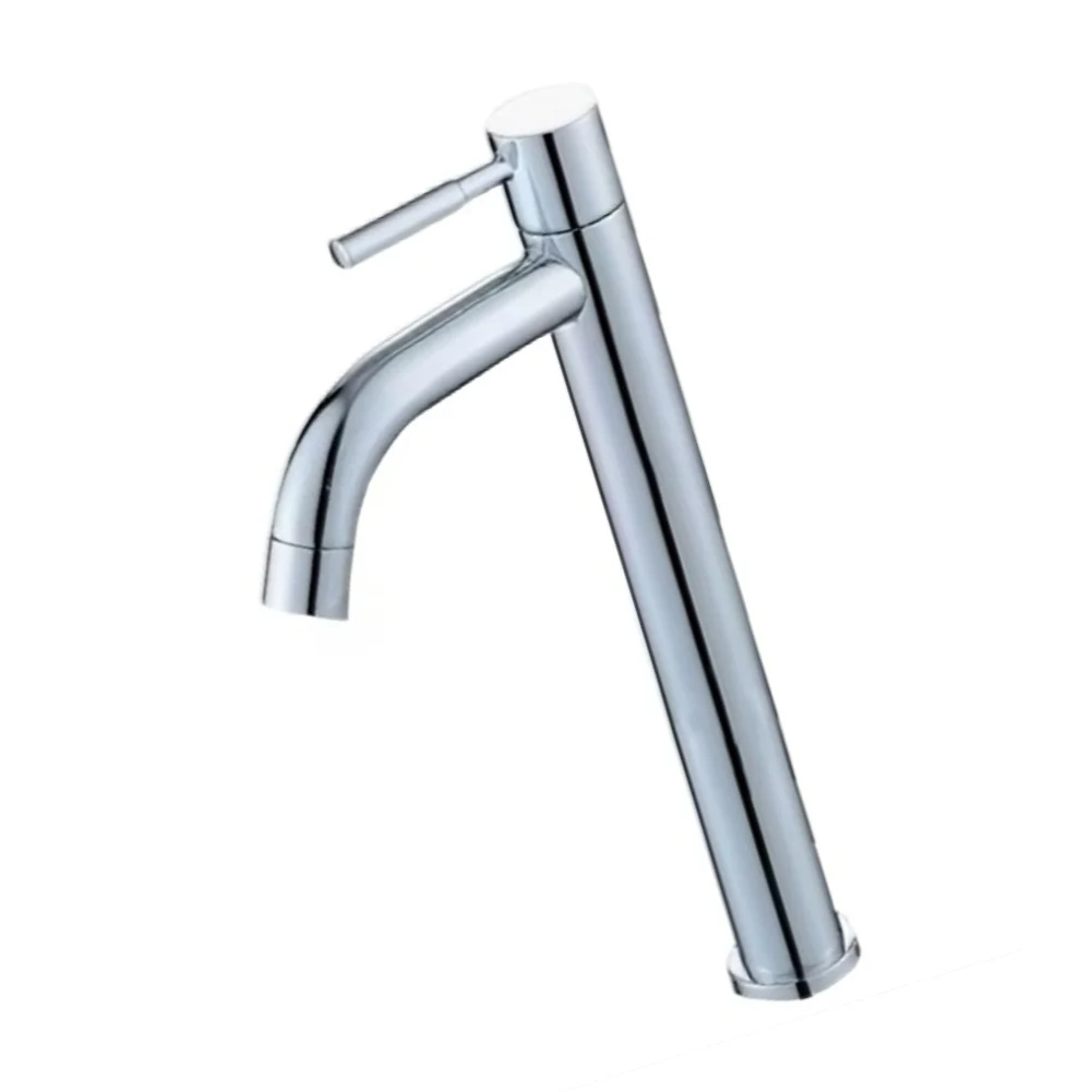 Chrome Basin Mixer Single Cold Faucet 304 Stainless Steel Build Porcelain Disc Valve Core Easy Installation Bathroom Faucet