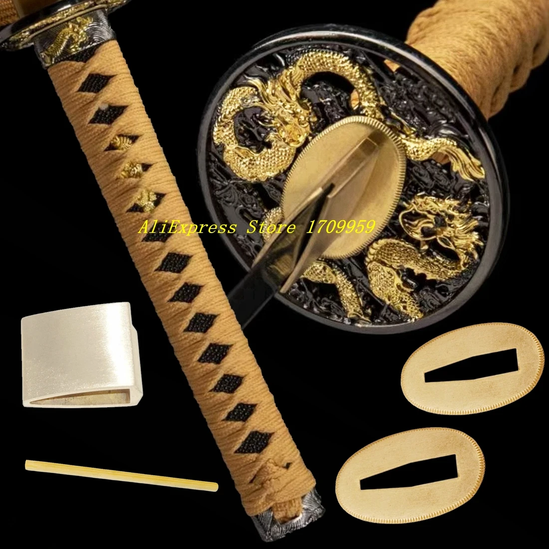 26CM Handle Tsuka Alloy Parts Tsuba Set Dragon Guard Menuki Fuchi Kashira Habaki Seppa For Japanese Katana Sword Metal Fittings