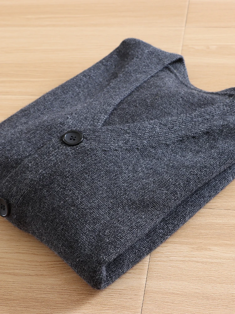50 Wool 50 Cotton Heavy Knitted Sweater Men's Autumn Winter V-neck Casual Open Cardigan Warm Long Sleeve  Color Knitwear