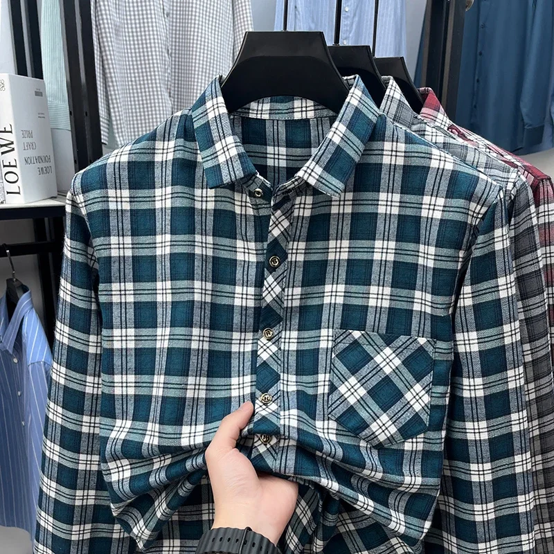 Mens Plaid Pattern Long Sleeve Button Down Shirts Casual Tops Breathable Lightweight with Chest Pocket for Men