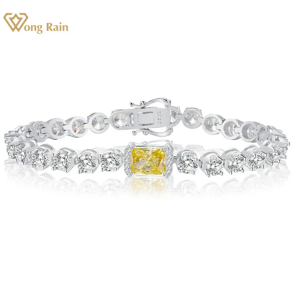 

Wong Rain 925 Sterling Silver 6*8MM Crushed Ice Cut Citrine White Sapphire Gemstone Women Bracelets Jewelry Anniversary Gift