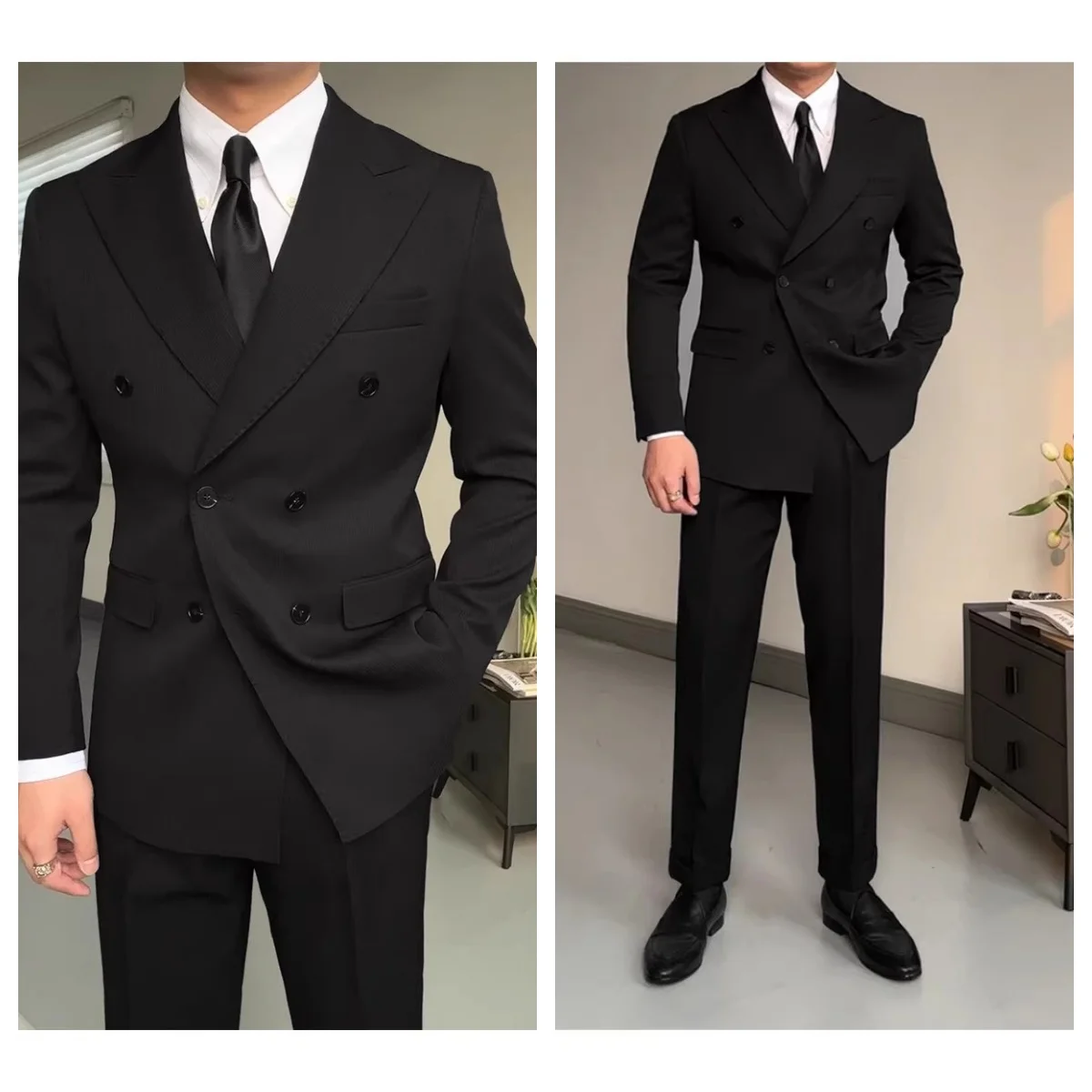 

High Quality Black Men's 2-piece Suit Double-breasted Elegant Business Suit Suitable for Banquets Men's suits for Weddings