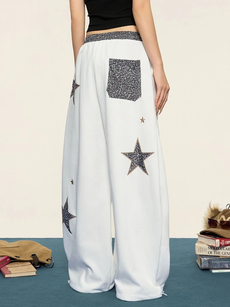 Stars Embroidery Y2K Pant Women Vintage Harajuku Leopard Patchwork Trousers Fall Winter Streetwear High Waist Hip Hop Bf Pants