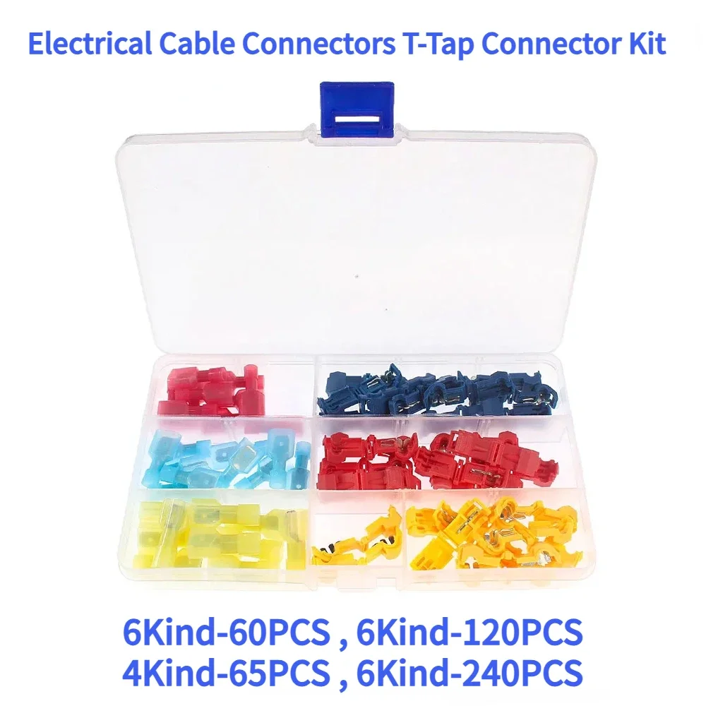 60/65/120/240PCS Wire Cable Connectors Quick Electrical Cable Connectors T-Tap Connector Kit  Electric Quick Splice Terminals