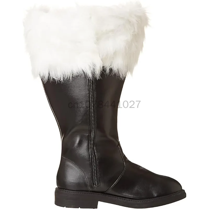 Adult Christmas Cosplay Boots Santa Claus Faux Leather Shoes With Fur Men's Winter Boots Stage Performance Shoes