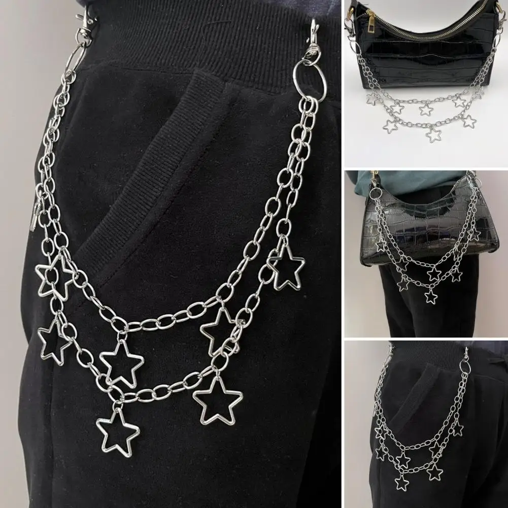 Waist Chain Geometric Metal Jeans Chain for Women Men Punk Hip-hop Waist Belt Chain with Multi-layered Stars Stylish Pants