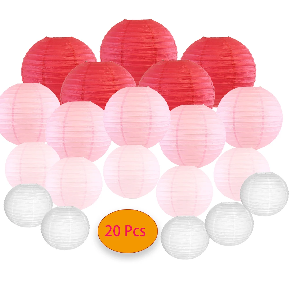 

Pink Rose Paper Lantern, Assorted Size, Paper Lampion for Wedding Party and Events, Hanging Home Decoration, 6 in-12 in, 20 PCs