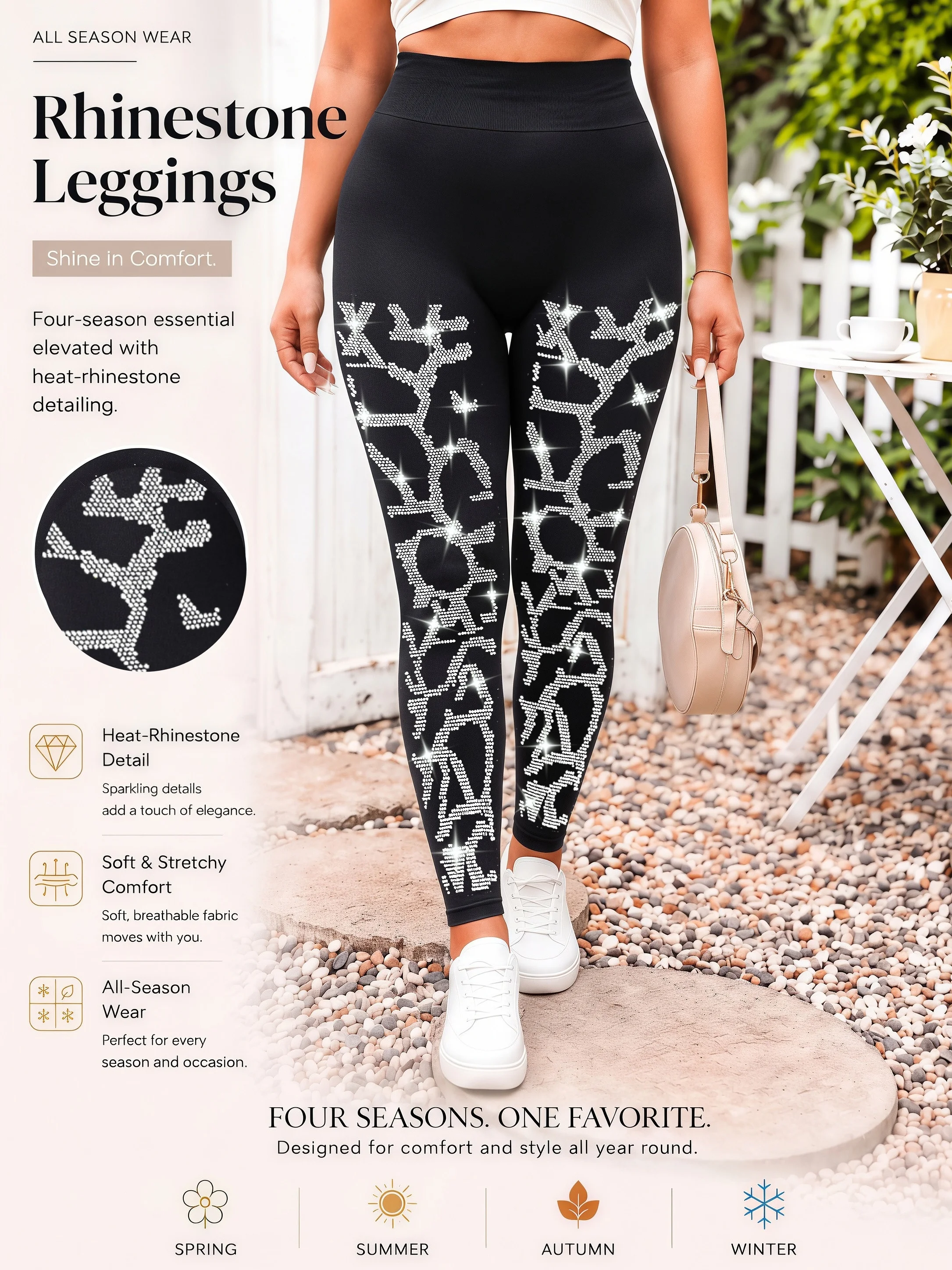 Women's Silver Irregular Crack Rhinestone Knit Ankle Leggings High Stretch Trousers for Travel Weekend Shopping