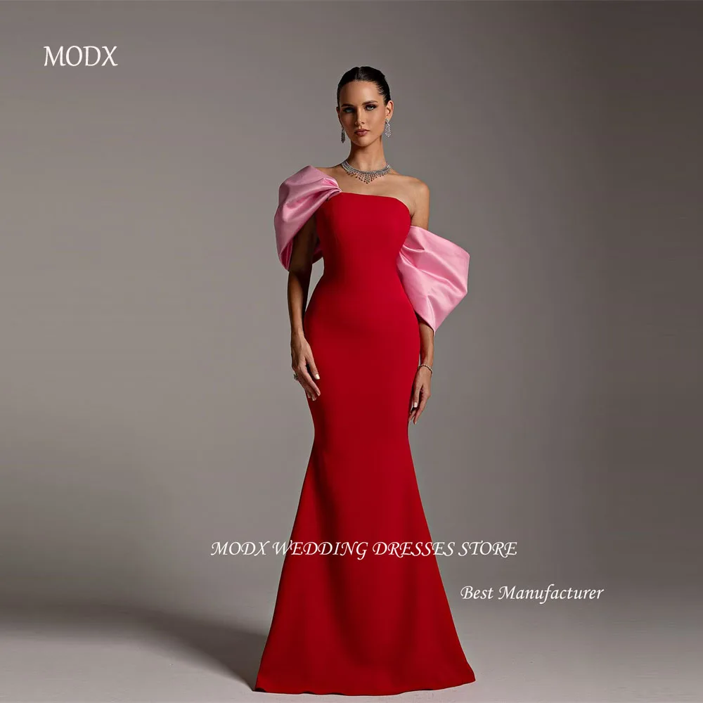 MODX 2025 Red Mermaid Evening Dresses Arabic Women Cap Sleeves Soft Satin Prom Gowns Formal Party Dress Vestidos de fiesta