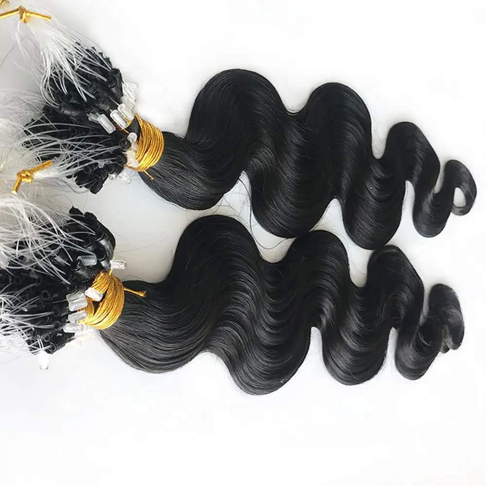 Extensiones de cabello ondulado para mujeres negras, micro bucle de cabello humano, cuentas, 50 hebras, extensión de cabello brasileño