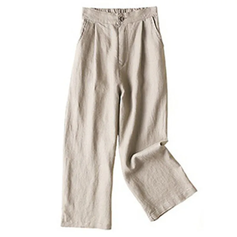Tinaa Cotton Linen Blend Pants Women 2025 Japanese Style Solid Color Straight Ankle-length Pant Casual Simple Trousers 77817