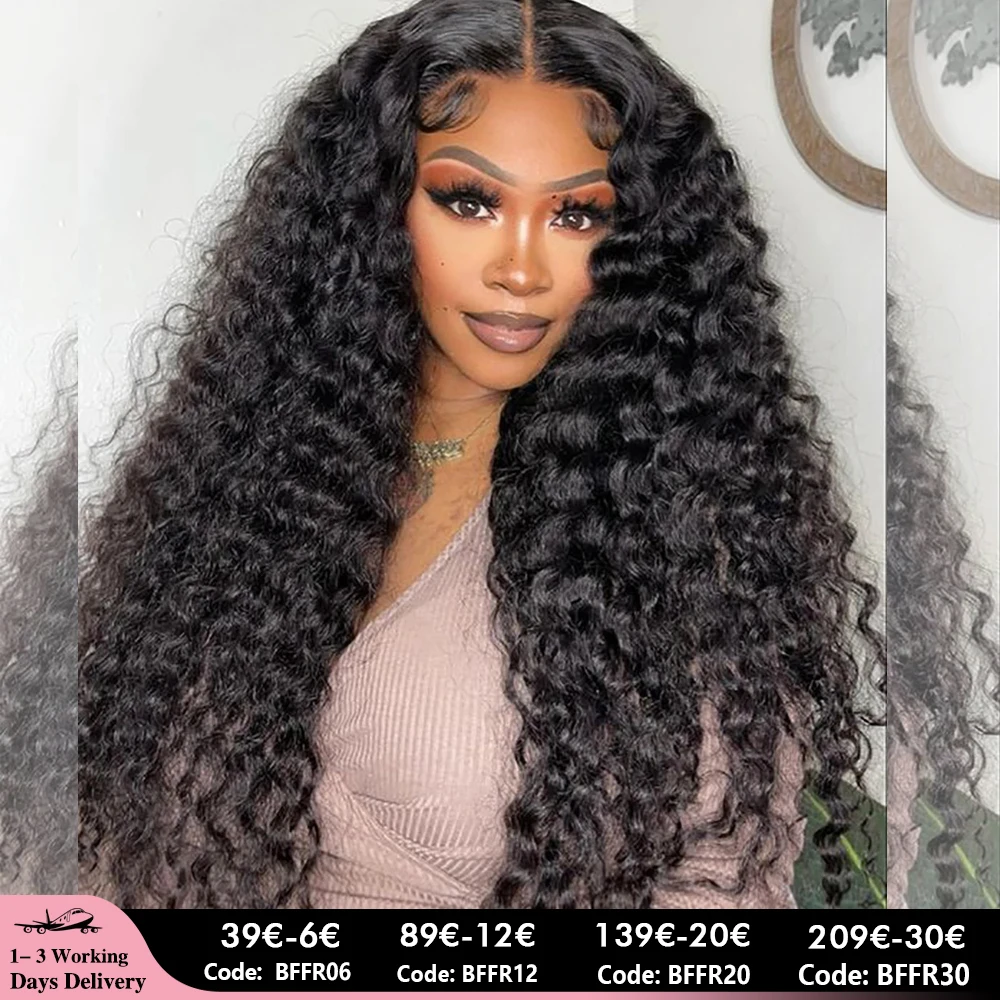 Transparent Deep Wave Lace Front Wig France 3 Day Delivered Deep Curly Human Hair Wig 13x4 13x6 Lace Frontal Preuvian Pre Plcked Deep Wave 180% Wig