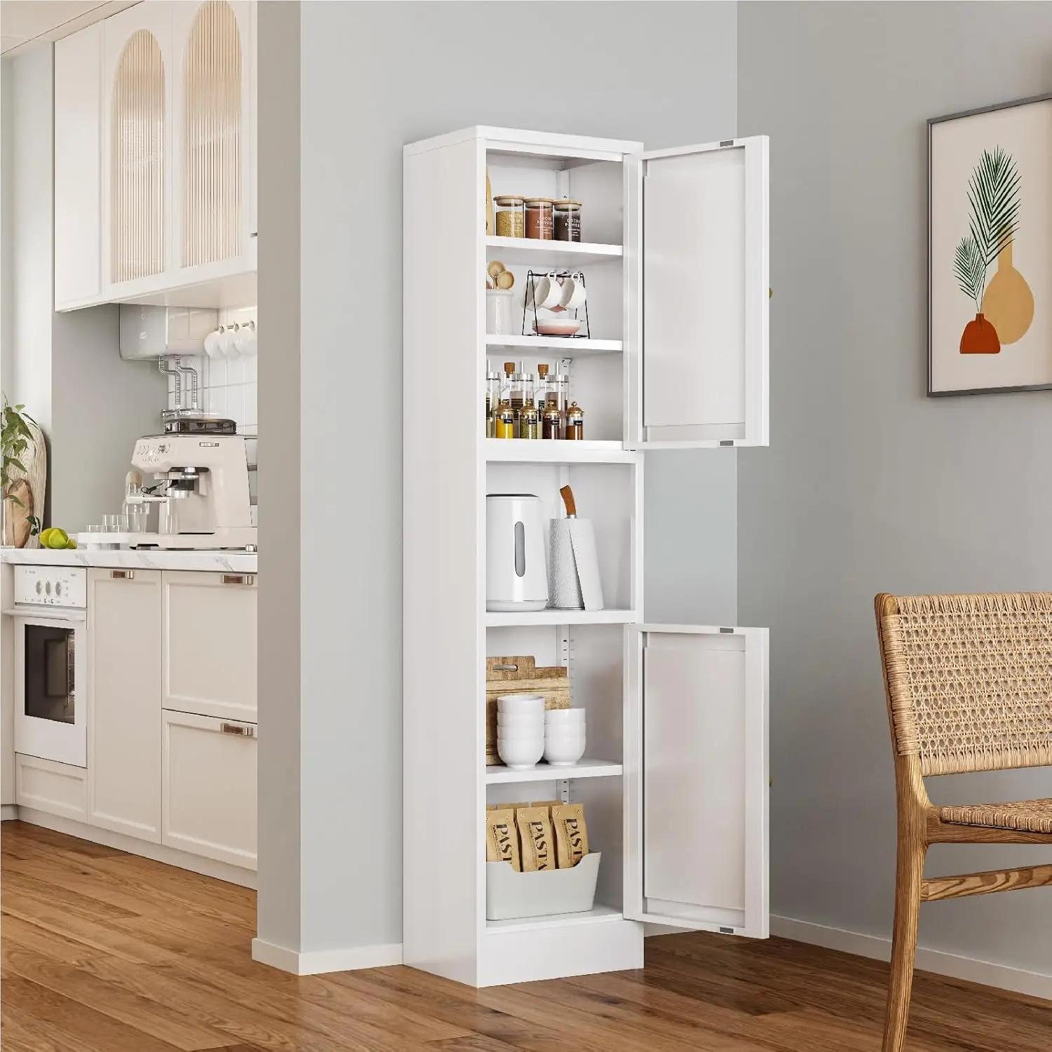

67" Tall Narrow Metal Storage Cabinet Adjustable Shelves Open Compartment Freestanding Laundry Kitchen Room, Customized