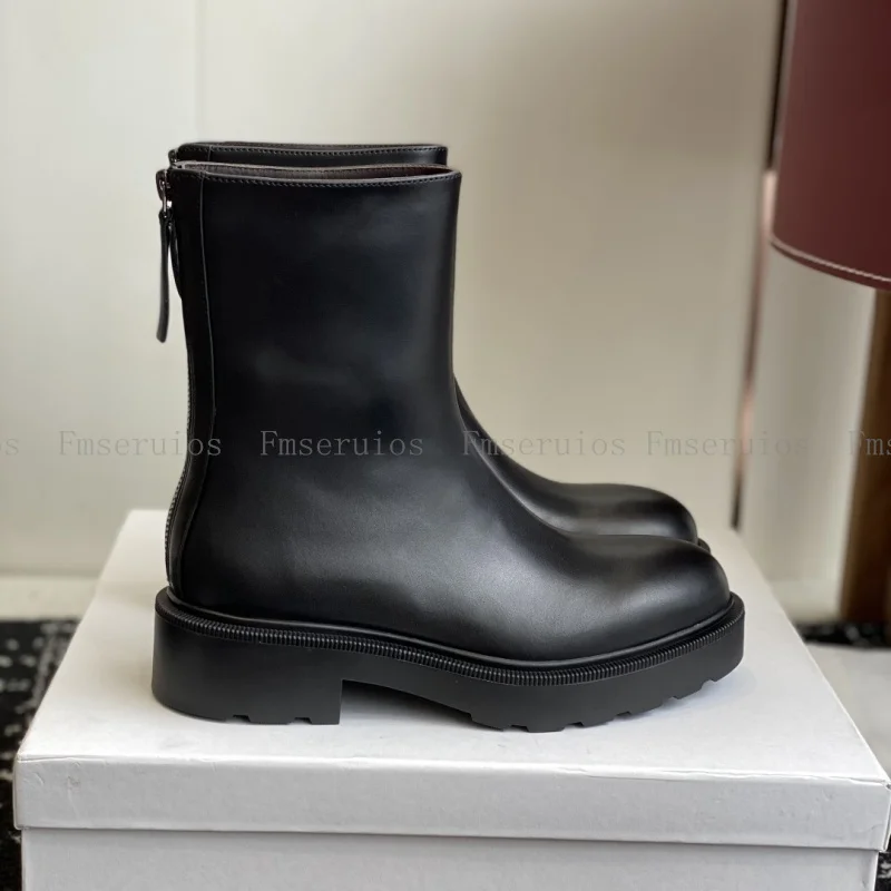 

Women Genuine Leather Ankle Boots Top Quality Knight Boots Short Bootie Simple Design Black Zipper Autumn Winter Chelsea Boots