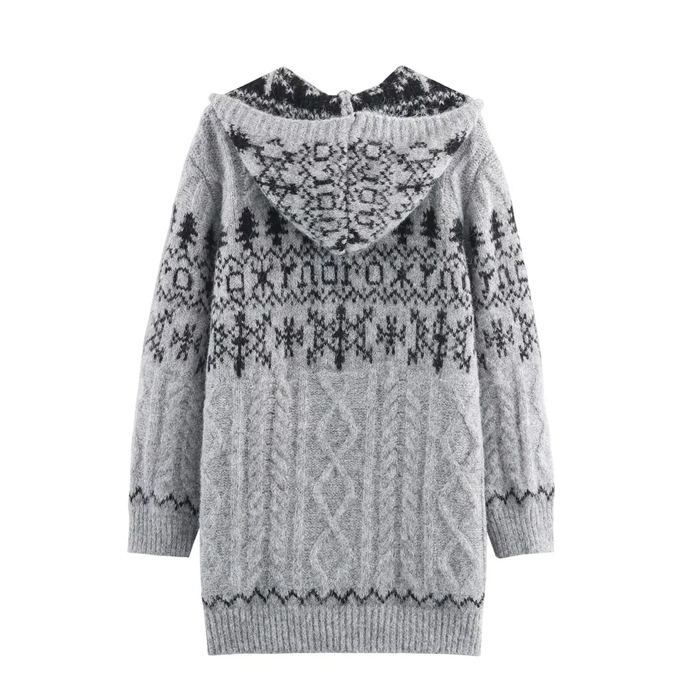 خريف جديد نمط الملابس النسائية فضفاضة بأكمام طويلة مقنعين زر الجاكار سترة محبوكة سترة عادية متعددة الاستخدامات #4