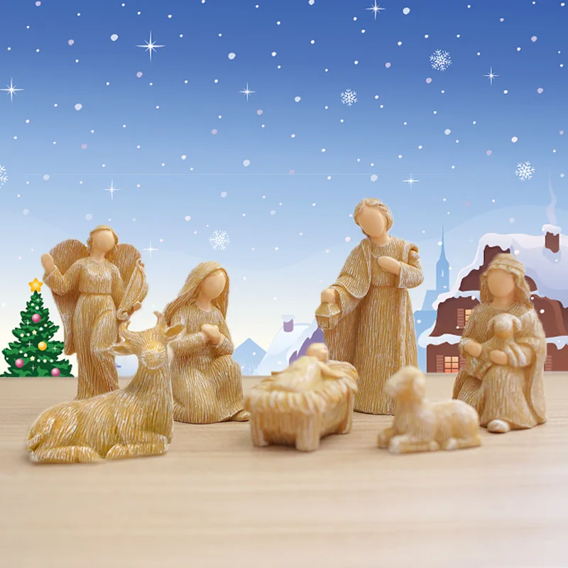 

1‌0pcs/set Christmas Nativity Scene Set - Handcrafted Manger Decor for Home & Church‌