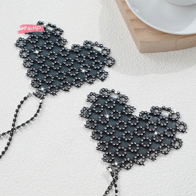 مثير حجر الراين الزخرفية فطائر اللحم مع المختنق طوق الجسم سلسلة ذاتية اللصق قابلة لإعادة الاستخدام المرأة الحلمة غطاء ملصقات #4