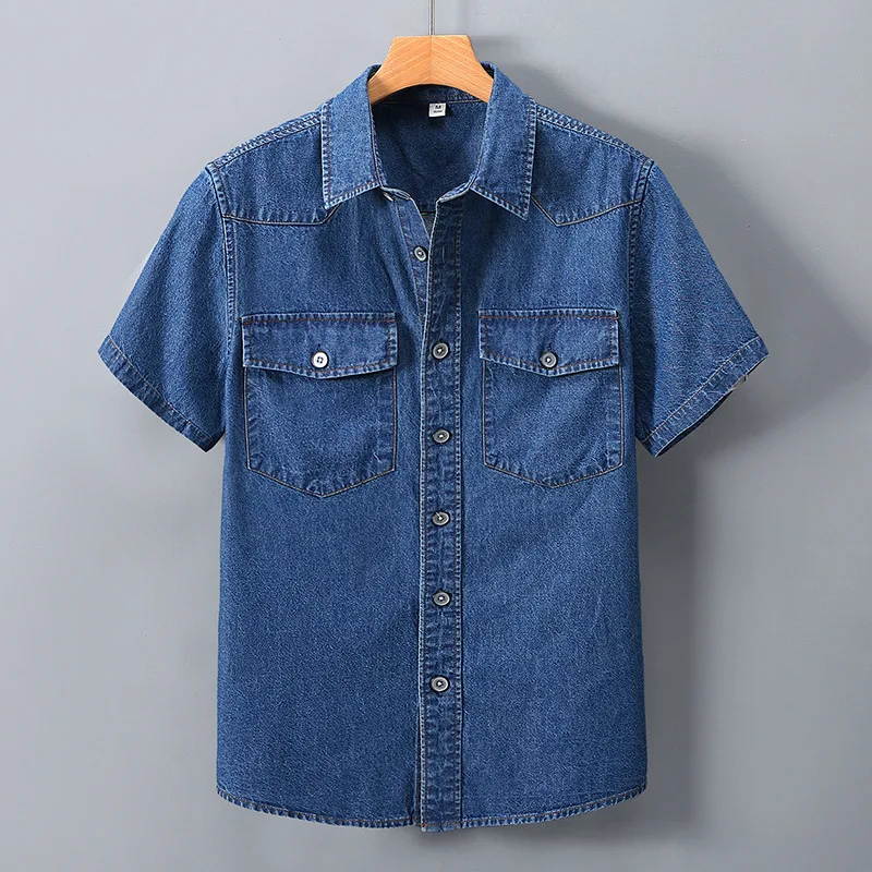 

Summer Men's Denim Shirt Thin Cotton Short Sleeve Casual Shirt Jacket Slim Fit Lapel Collar Workwear Tops Daily Shirts New Shirt
