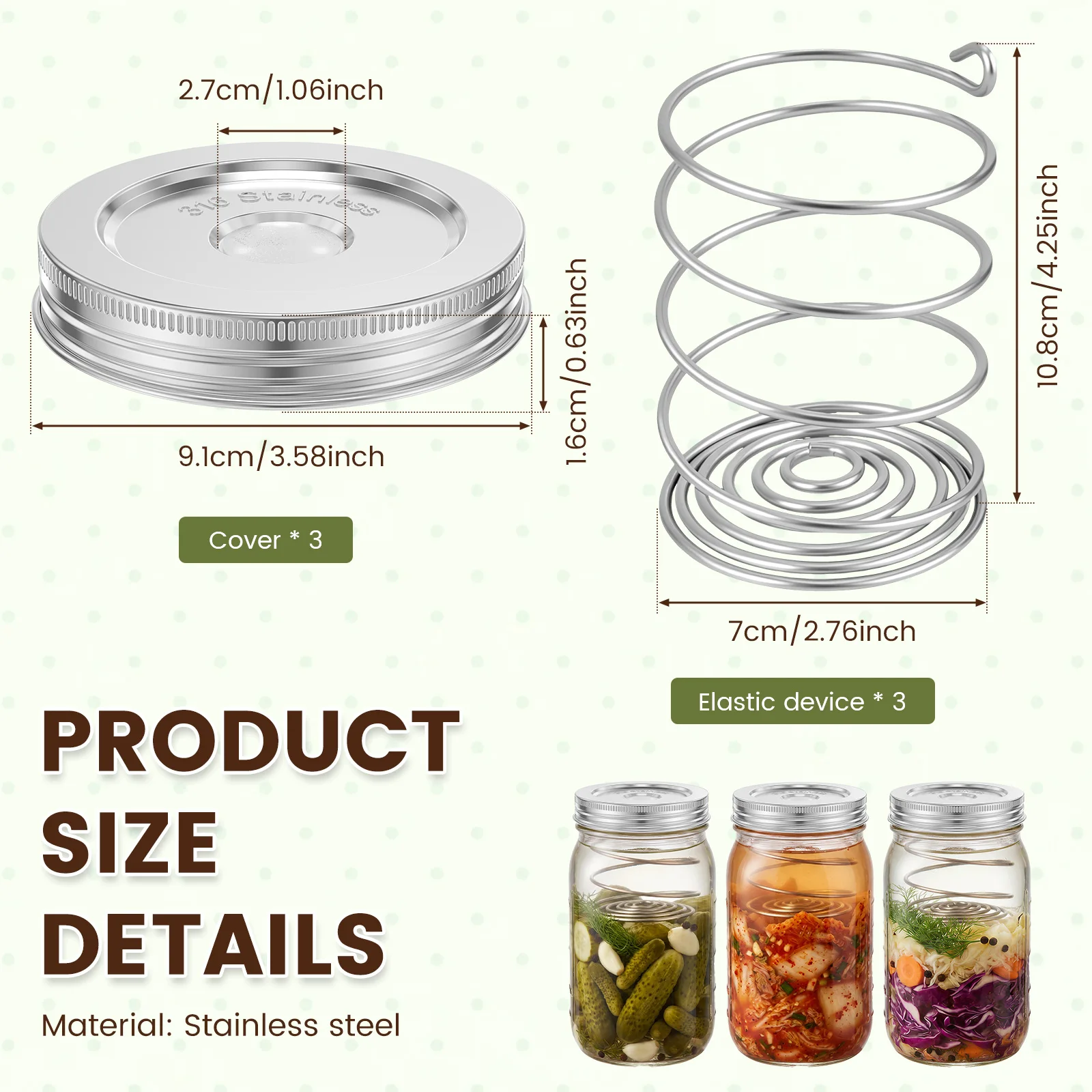Stainless Steel Fermentation Lids Kit with Springs/Date Tracker Reusable Wide Mouth Mason Jars Lids for Pickle Kimchi Sauerkraut