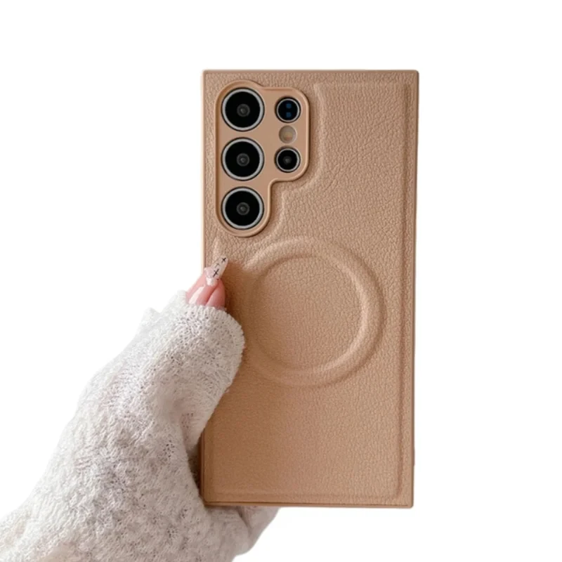 Simple Litchi Leather Magnetic Phone Case For Samsung Galaxy S26 Ultra S25 S24 S23 Plus Solid Color Shockproof Protective Cover