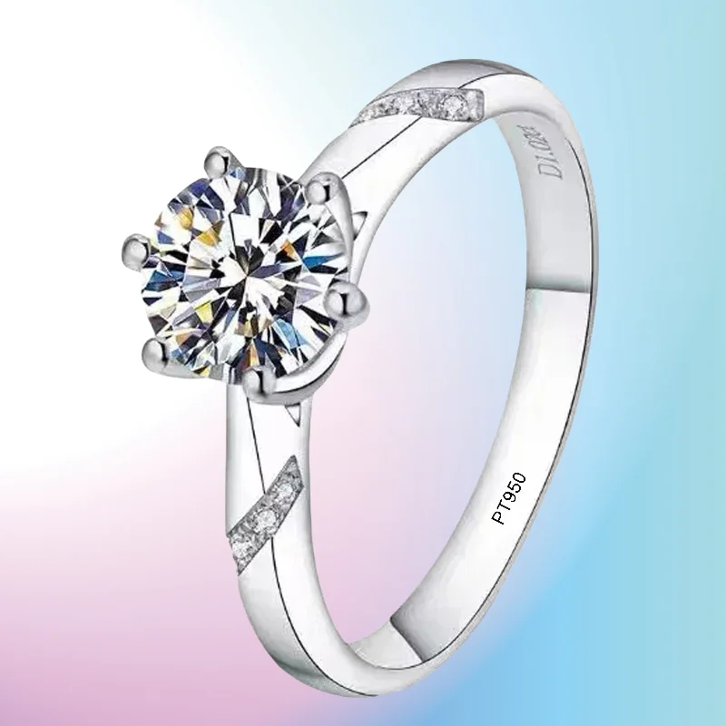 

Gift 100% Original Certified PT950 Platinum Ring Good Quality 1 Carat Moissanite Fine Jewelry Wedding Engagement Rings for Women
