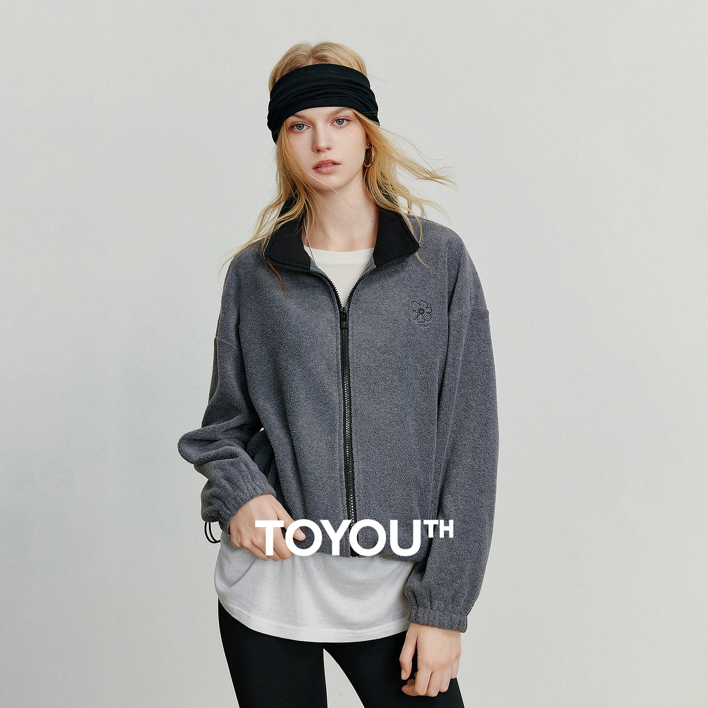 TOYOUTH المرأة سترة معطف 2025 الخريف جديد الصوف الوقوف طوق جاكيت زيبرا القمم رمادي داكن #1